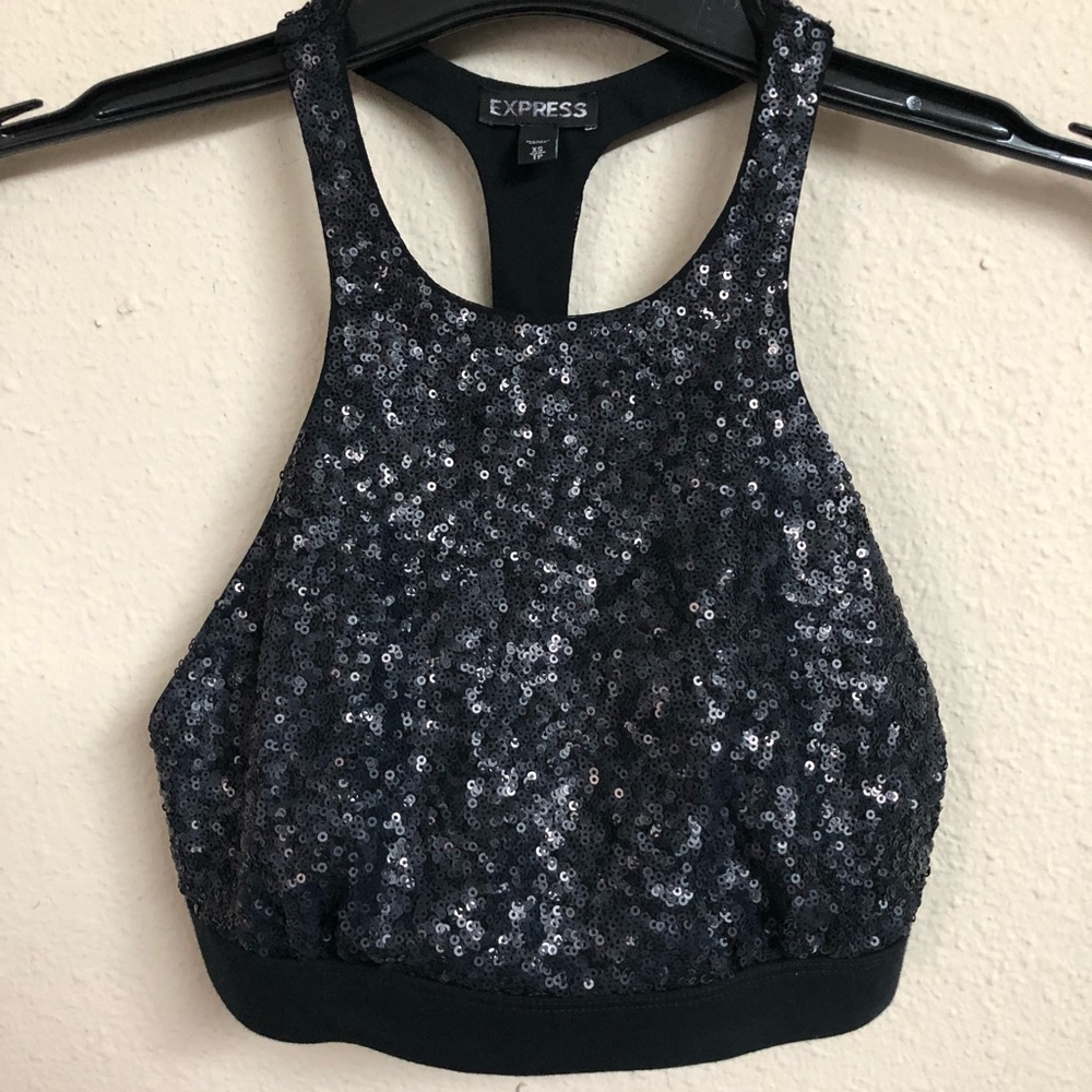 Navy blue sequin crop top